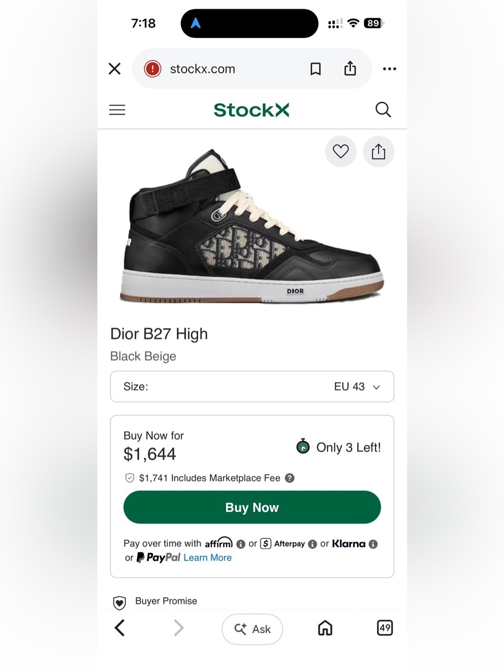 Dior B27 High-Top Sneaker in Black and Beige Colorway. “Rare”🔥New! Size: 12 - Picture 16 of 16